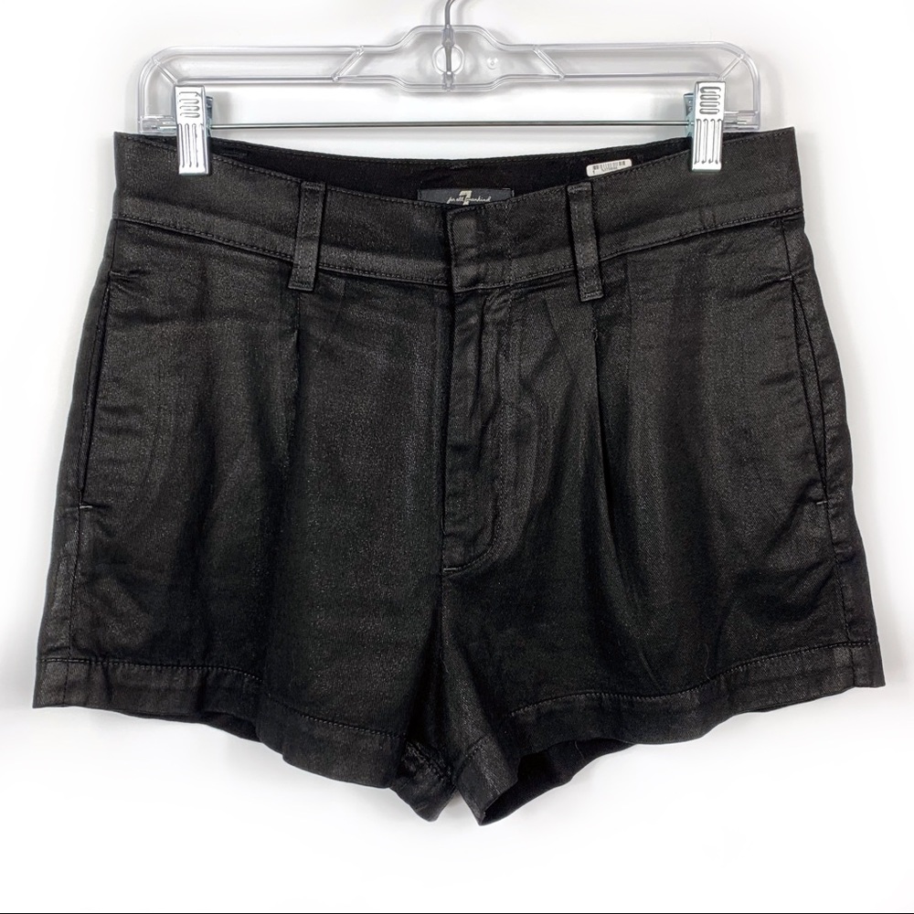 7 For All Mankind Black Waxed Denim Shorts